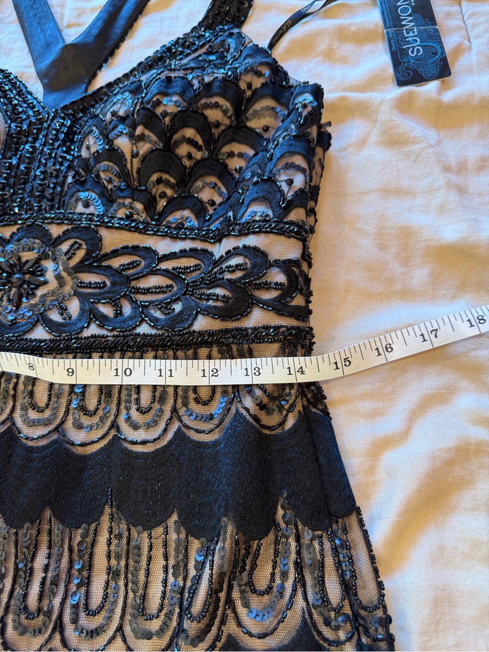 Sue Wong Black Nude Embellished Y-Back Dress 10 - Picture 8 of 9